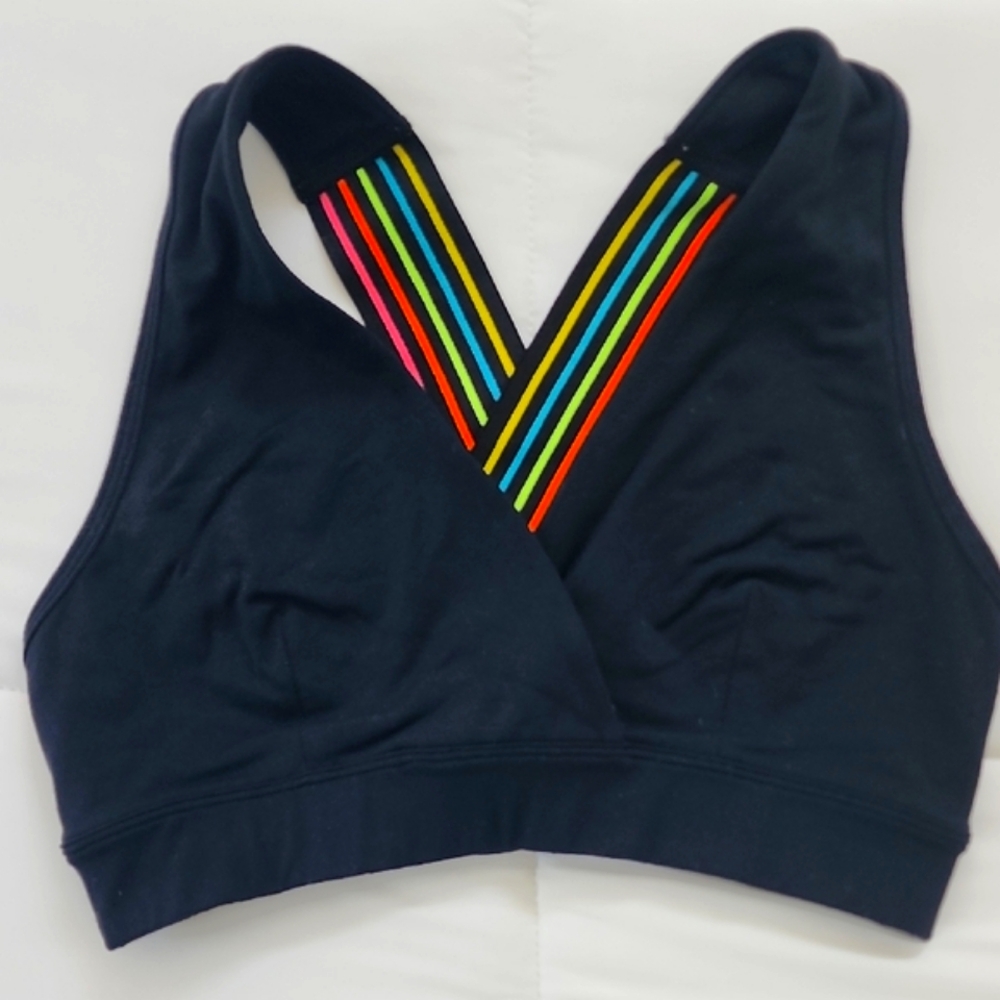 Black Sports Bra with Rainbow Straps